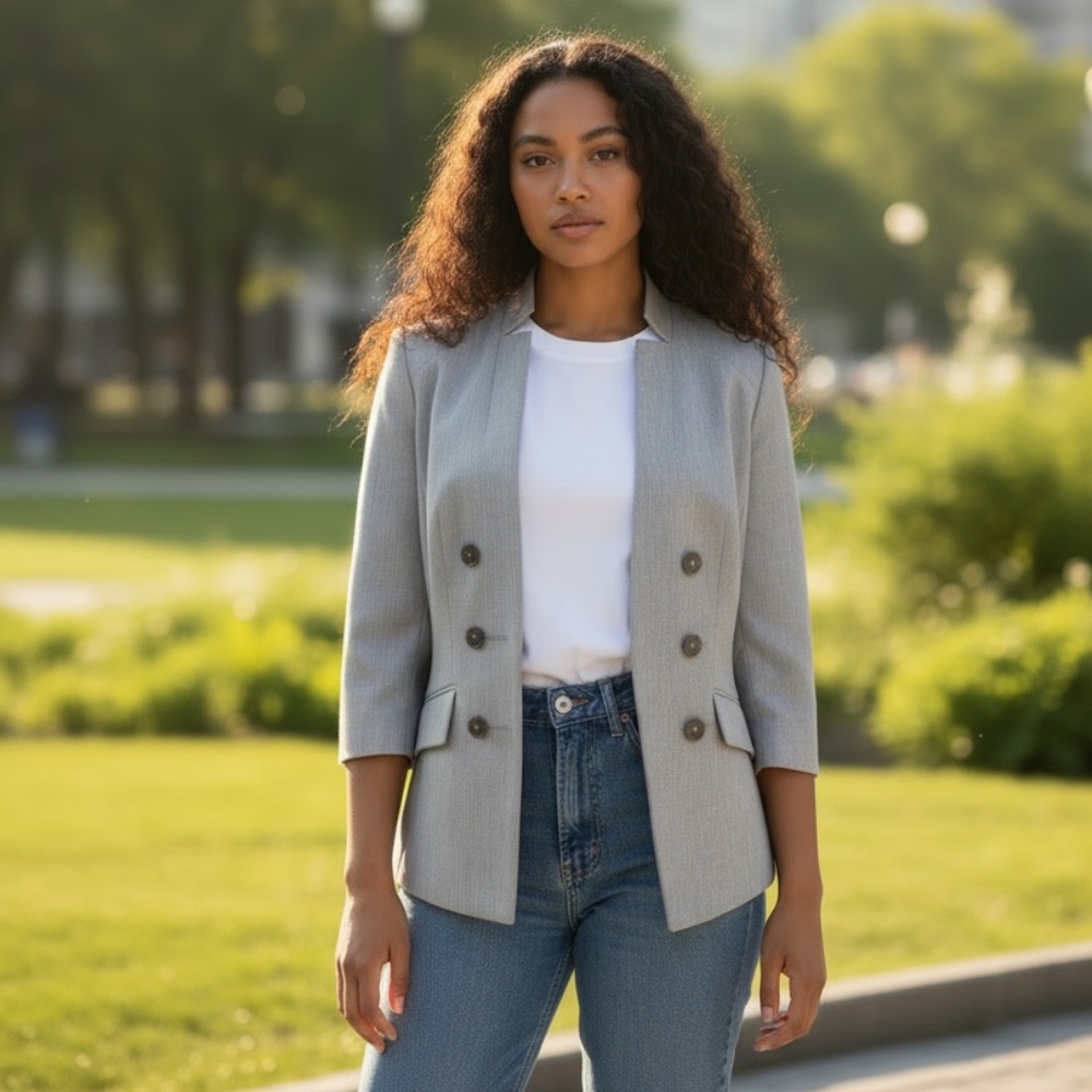 White House Black Market Linen Blazer, size 00, Gray Tailored $150 Retail